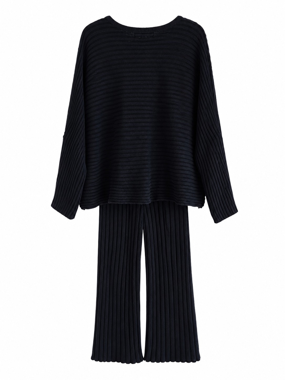 Free People Beach Imogene Ribbed Knit Set XS Black Wide Leg Lounge Boho Chic - Picture 2 of 13